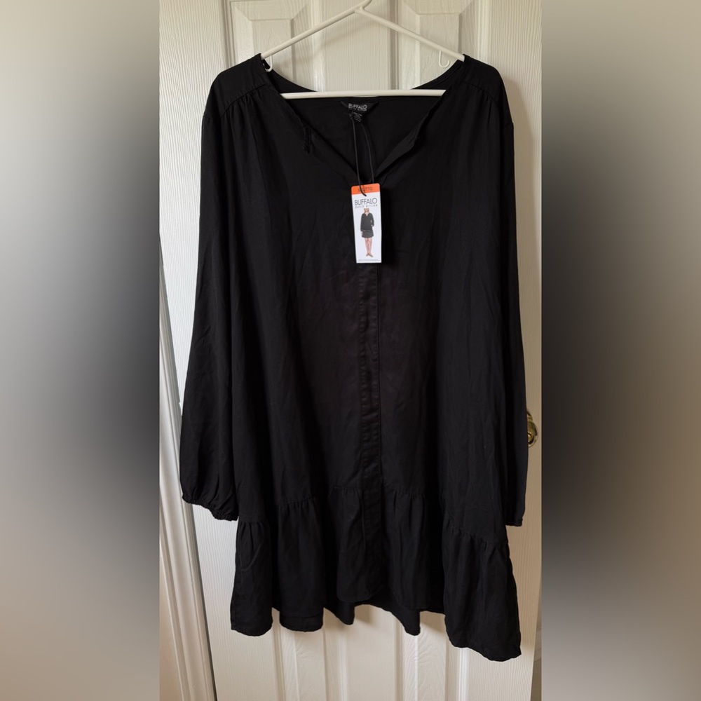 Buffalo David Bitton Women's Black V-Neck Ruffle Dress Size XXL New with Tags
